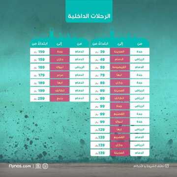 عروض طيران ناس اليوم 7 سبتمبر 2019 الموافق 8 محرم 1441 باقي 12 ساعة 3 9146812701