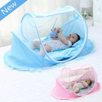 ناموسية الطفل الوردية والازرق قابلة للطي والتنقل 1 Summer Baby Bedding Crib Netting Baby Infant Bed Canopy Mosquito Nets with Mattress Pillow Baby Mosquito.jpg 960x9600